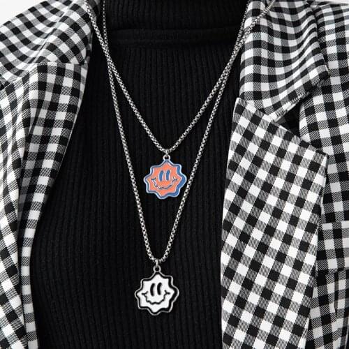 Fashion Hiphop Smile Necklace Men Women Punk Neck Chains Paired Pendant Couple Necklace Best Friend Necklace Collar Gift