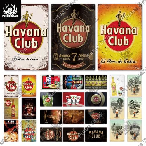 Putuo Decor Havana Club Rum Vintage Metal Tin Signs Retro Plaque Bar Decoration for Pub Club Man Cave Bar Wall Decor