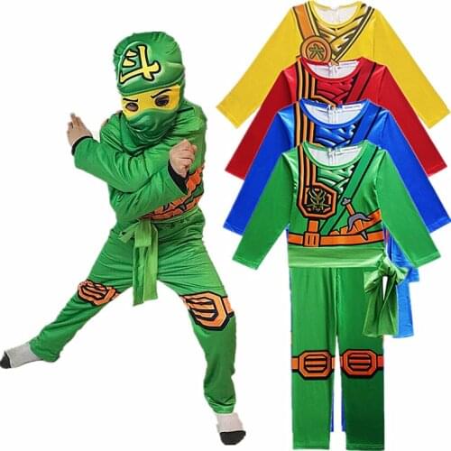Boy Costume Kids Fancy Party Dress Up Halloween Costume for Kids Ninja Cosplay Superhero Jumpsuit Set