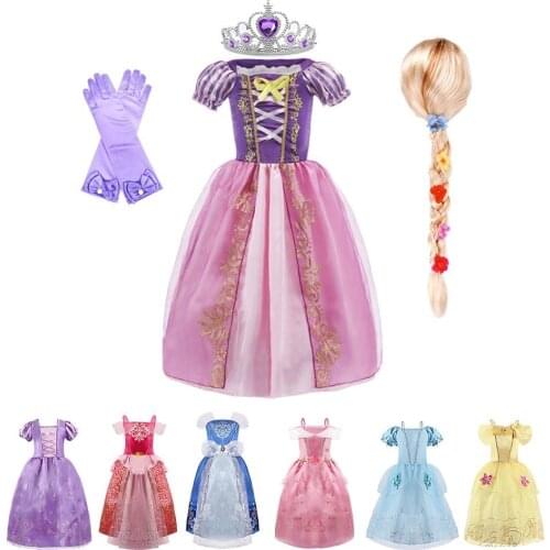 2-8 Years Girl Rapunzel Cinderella Aurora Sofia Belle Dress Children Princess Cosplay Costume Baby Girl Birthday Party Dress