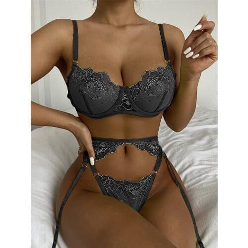 Erotic Lingerie Mesh Push Up Bras Brief Sets Embroidery Womens Underwear Lingerie Set Sensual Lingerie Woman Sexy Underwear Set