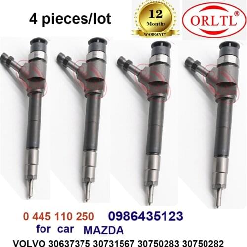 ORLTL 0445110250 0986435123 0 445 110 250 Diesel Fuel Injector For Ford-Ranger Mazda-BT-50 VOLVO 30637375 30731567 30750283 4pc