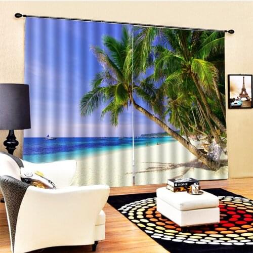 Photo blue beach curtains 3D Blackout Curtains For Living room Bedding room Decoration curtains