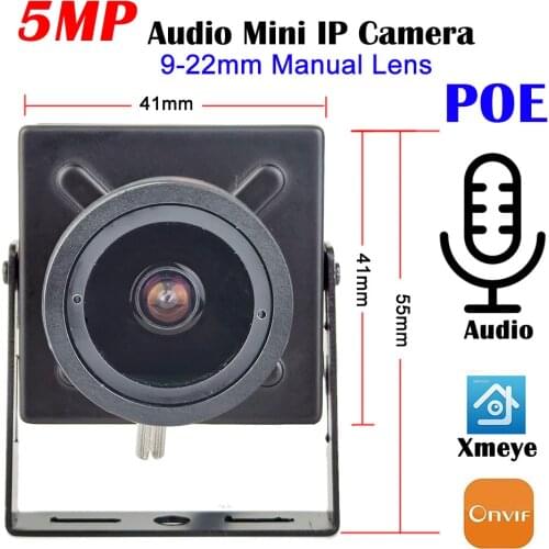 H.265 HD 5MP Audio POE Mini IP Camera 9-22mm Manual Zoom Lens Indoor Security ONVIF P2P CCTV System Video Surveillance Cam Xmeye