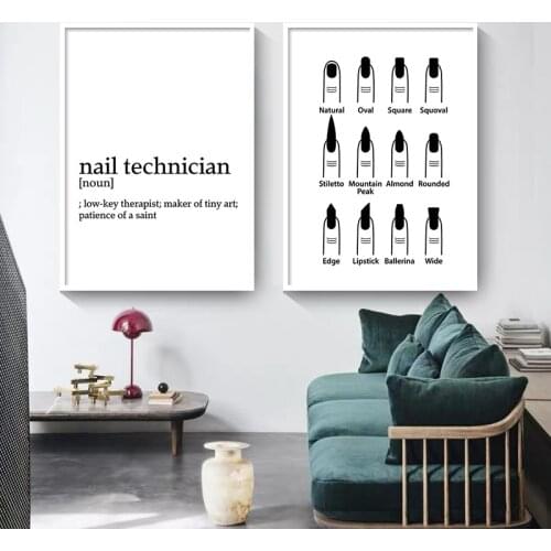 Black & White Fashion Nail Technician Art Canvas Painting Posters Prints Makeup Wall Pictures Nail Salon Wall Home Decor