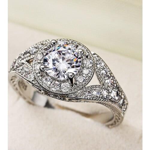Huitan New Trendy Silver Color Ring for Women Brilliant Cubic Zircon Bridal Wedding Engagement Rings Statement Jewelry Wholesale