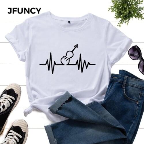JFUNCY 100% Cotton High Quality Women Tops Harajuku Graphic Short Sleeve Tshirt Female Loose Tee Shirts Oversized Woman T-shirts