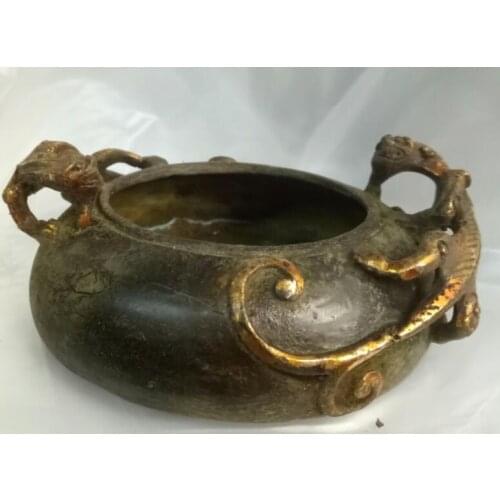 Chinese bronze sculpture standing house lizard sculpture jar