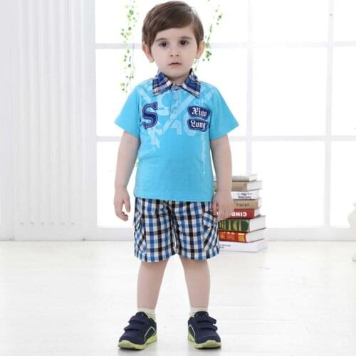 Baby boy new born clothes set Boy Clothes 2 Year Summer 2018 Toddler Boys polo Shirt Sets Bule with Short cotton 2 Pcs Suits