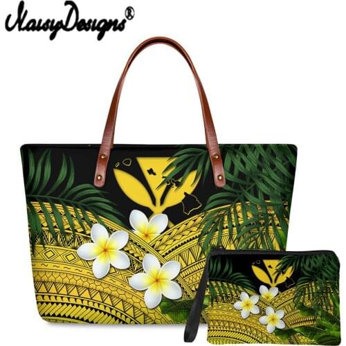 Noisydesigns 2pcs Handbags And Clutch Purse Set Women Hawaii Kanaka Polyneisan Print Brand Cloth Totes Bag Ladies Hand Bag Mujer