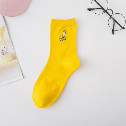 Hot Sale Women Crew Socks Cotton White Yellow Colorful Funny Banana avocado fruit Pattern Ladies Novelty Cartoon Sock For Girls