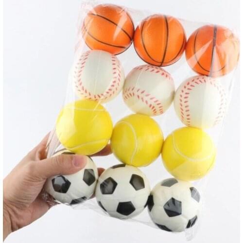 12Pcs 6cm Squeeze Decompression Ball Toy Football Basketball Soft Foam Sponge Anti Stress Baseball Tennis Toys for Kids Children