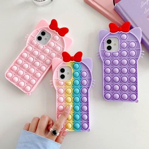 Soft Bow Squishy case for iphone 12 11 Pro Max X XS XR SE 2020 7 8 Plus Cartoon compressible soft silicone Pop Fidget Toy Cover