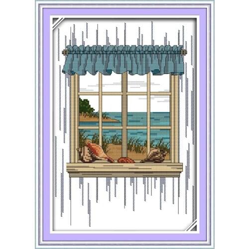 Joy Sunday cross stitch kit with sea view outside the window 14CT11CT count cross stitch kit hand embroidery home decoration kit