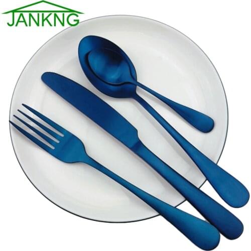 Noble Blue Colorful Cutlery Set Stainless Steel Dinnerware Flatware Set Tableware Dinner Set Servies Knives Forks Spoons 24pcs