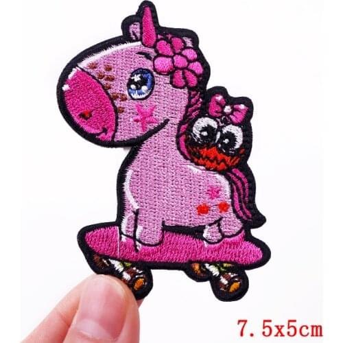 Cute Cat Panda Patch Raibow Unicorn Embroidered Patches On Clothes Cartoon Animal Iron On Patches For Clothing Stickers Badges