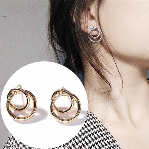 2020 New Round Stud Earrings Geometric Circle Earring for Women Gold Statement Female Fashion Jewelry Party Wedding Gift Cheaper