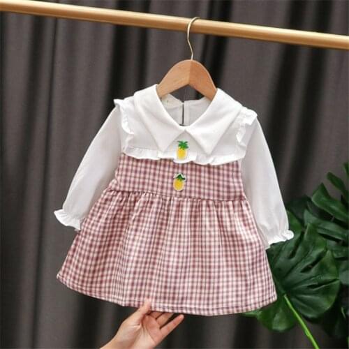 New Baby Girls Clothes Children Autumn Winter Long Sleeve Pineapple Appliques Plaid Splicing ruffle Princess Dresses Kids Dress