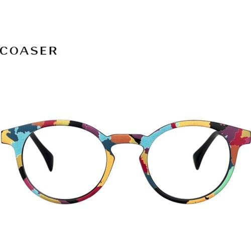 Trend Vintage Art Acetate Round Glasses Frame Women Cateye Great Special Pattern Eyewear Men Optical Prescription Eyeglasses