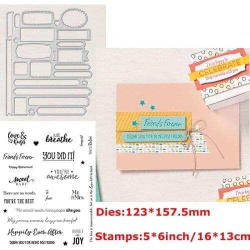 Oval Rectangle Love Star Scallop Banner Cutting Dies and Clear Stamps Set DIY Scrapbooking Craft Paper Cards 2021 New #1