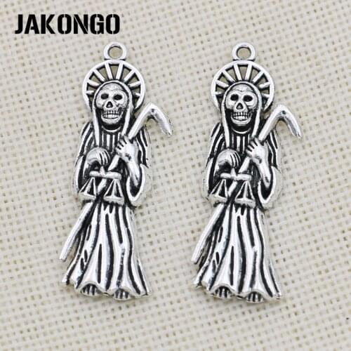 JAKONGO Antique Silver Plated Skull Skeleton Charm Pendant for Jewelry Making Bracelet Accessories DIY 51x18mm 4PCS/lot