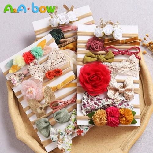 8/10pcs Baby Girl Headband Sets Elastic Flower Headwrap Knitted Headwear Toddler Bowknot Headwraps Baby Hair Accessories