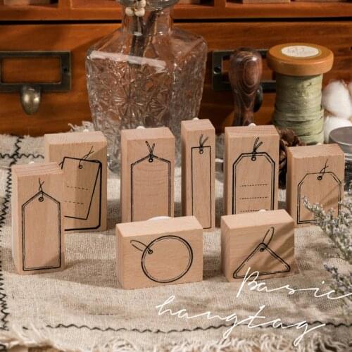 Retro Tag Series Decorative Stamp Label Wooden Rubber Stamps Set Diy Rubber Stamp For Card Making Scrapbooking