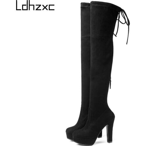 LDHZXC Fashion Over The Knee Boots New Kid Suede Leather Women Boots 12 Cm High Heel Long Boots Sexy High Boots