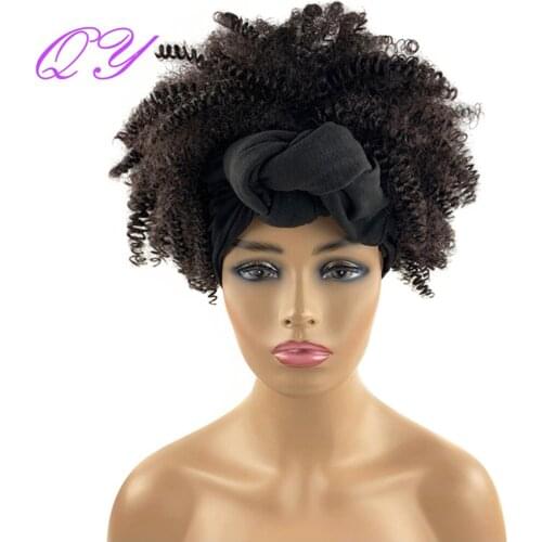 Synthetic Womens Headband Wig Short Nature Black Afro Kinky Curly Wig High Temperature Soft Fluffy Hair Tie 2021Women Full Wigs