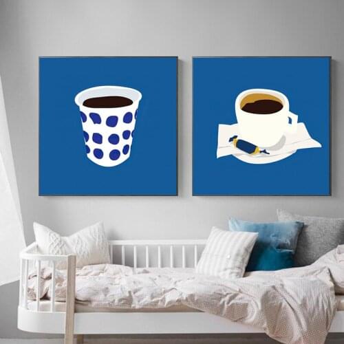 Nordic Modern Blue White Coffee Cup Posters HD Prints Canvas Painting Wall Art Pictures Cafe Shop Living Room Home Decor