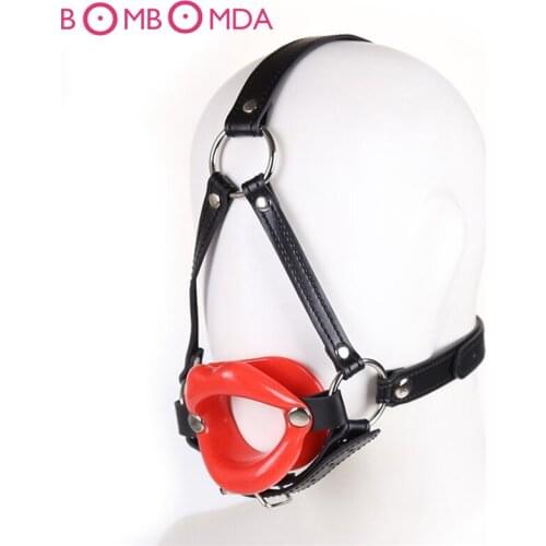 Strapon Leather Rubber Lips Shaped O Ring Mouth Gag BDSM Fetish Adult Sex Toys For Woman Sex Products