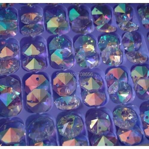 2000pcs 14mm K9 Crystal clear AB Octagon Beads In 1 hole or 2 Holes crystal DIY Curtain Beads Glass Prisms