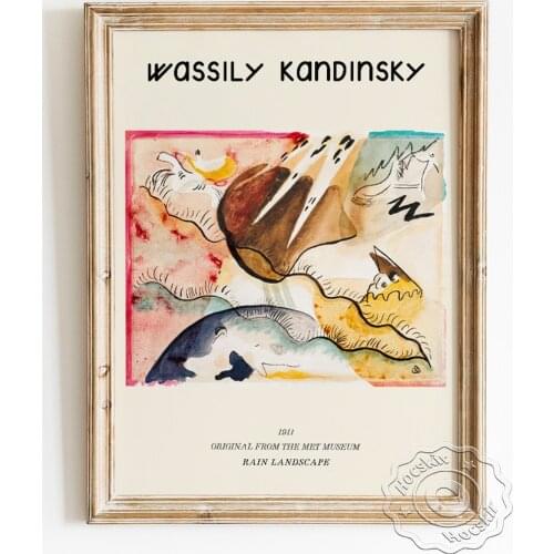 Wassily Kandinsky Exhibition Museum Poster, Rain Landscape Abstract Art Prints Canvas Painting, Vintage Scenery Wall Art Decor