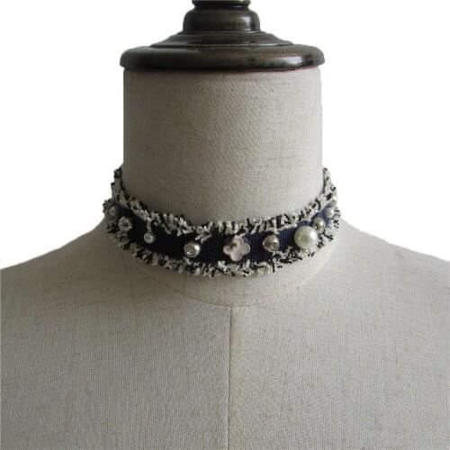 Ladies Necklace Decoration Pearl Rhinestone Applique Fabric DIY Embroidery Craft Material Supplies Accessories 1 Piece For Sale