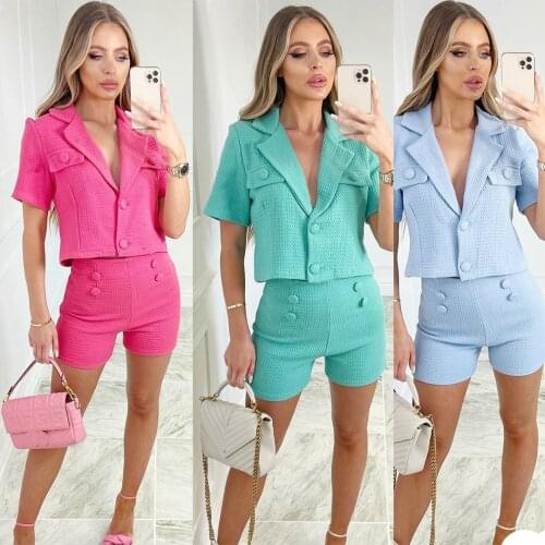 Candy Colors Women Short Suits Slim Celebrity Lady Party Prom Tuxedos Blazer Red Carpet Leisure Outfit Shorts(Jacket+Pants)