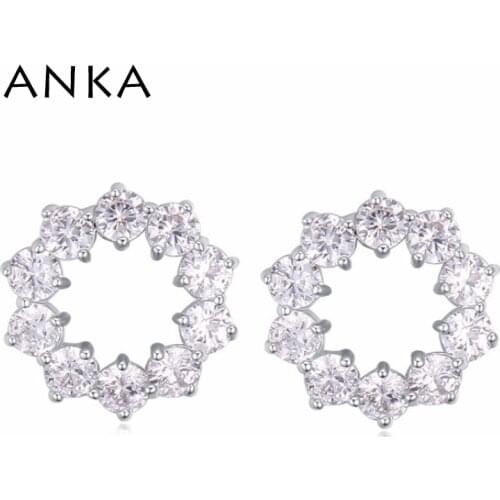 ANKA top zirconia small cute round shape stud earrings new luxury rhodium plated CZ women earings fashion Jewelry gift #121157