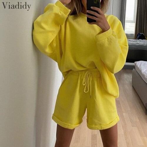 Long Sleeve Round Neck Top Loose Shorts Women Winter Autumn Two-piece Suits Fashion Casual Pullover Sweater and Shorts Set