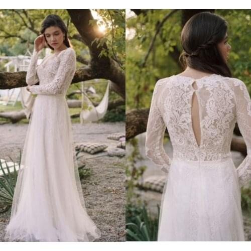 Boho Wedding Dress Long Sleeve Sexy v-Neck Side Slit Women Bridal Gowns Elegant Chiffon Simple Rustic Vintage Civil Robe De Mari