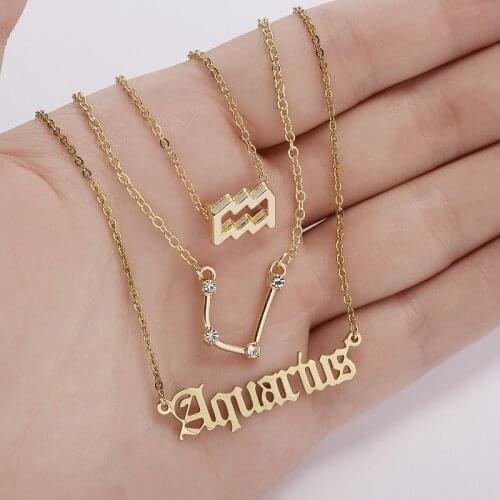 3Pcs Constellation Zodiac Layer Necklace for Women Zircon Necklaces Letter Pendant for Best Friend Birthday Jewelry Gifts