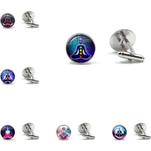7 Chakra Glass Cabochon Dome Cufflinks Men Women Fashion Jewelry Axxessories Wholesale