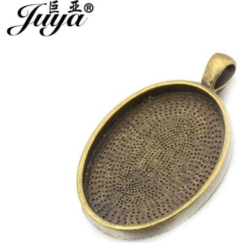 JUYA 5pcs/lot 18x25mm Oval Pendant Settings Cabochons Bases Bezel Trays Cabochon Cameo DIY Necklace Jewelry Making Accessories