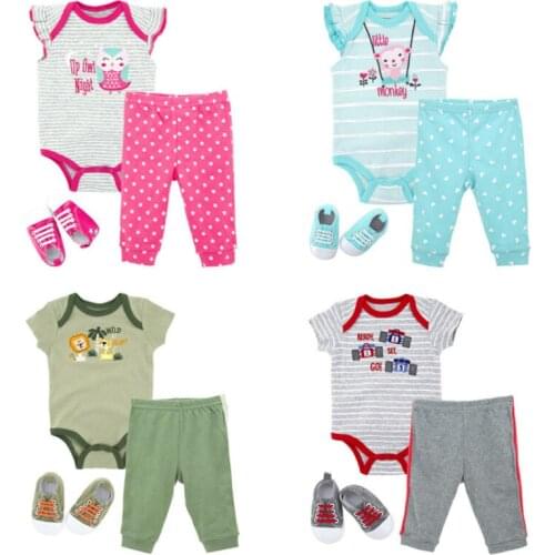 3 pcs/set polka dot baby clothing sets newborn baby girl clothes set cotton romper + pants + shoe baby boy suit new born gift