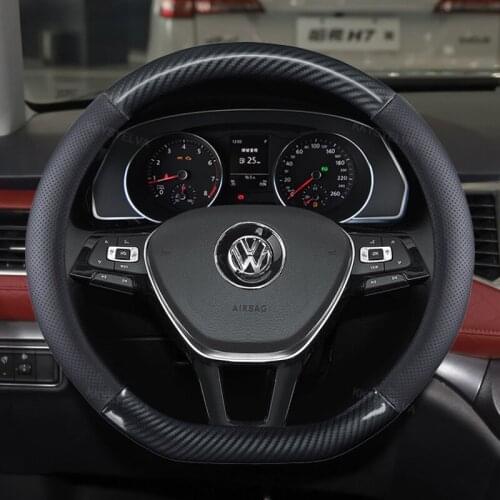 D Shape Leather Car Steering Wheel Cover Four Seasons Steering Wheel Hubs for VW GOLF 7 8 2015 POLO JATTA Interior Accessories