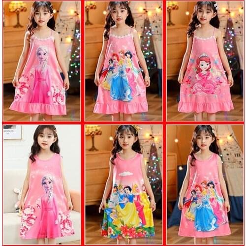 Summer Girls Dresses Frozen Anna Elsa Snow Queen Sophia Princess Sling Dress Girl Christmas Party Clothes Kid Clothing Sleepwear