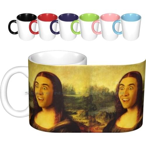 Mona Cage-Nicolas Cage , Mona Lisa , Art , Funny Ceramic Mugs Coffee Cups Milk Tea Mug Funny Mongolife Nicolas Cage Nicholas