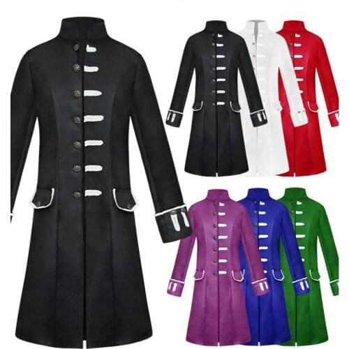2021 Renaissance Mens Coat Medieval Clothing Solid Color Fashion Steam Punk Vintage Mens Uniform Larp Viking Costume
