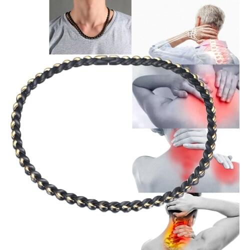 Vinterly Black Gold-color Long Necklace Women Stainless Steel Chain Heart Necklace Health Energy Germanium Magnetic Necklace Men