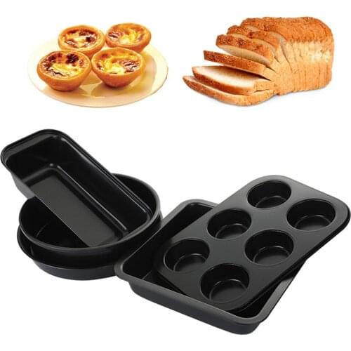 5Pcs Carbon Steel Non-stick Baking Pan Set Removable Bottom Cake Mold+Pizza Tray+Toast Box+Square Tray+Cake Mold Cake Tools