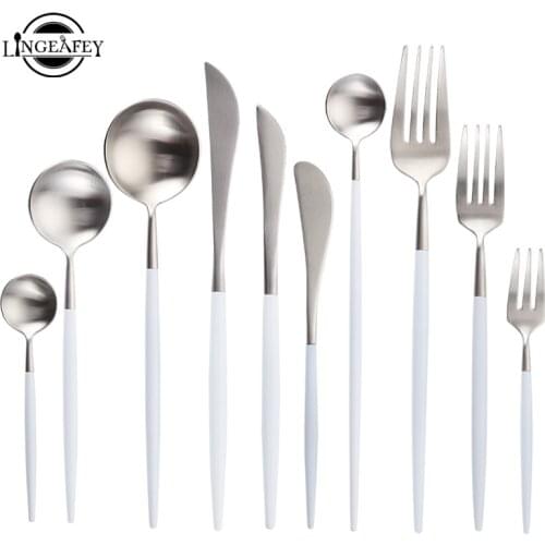 Cutlery Set White Silver Tableware Set Stainless Steel Western Food Luxury Fork Spoon Butter Knife Set Chopsticks Drop Ship