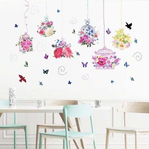 Pastoral style butterfly Flower Bird cage wall Sticker Living room bedroom decorations wallpaper Mural Removable stickers